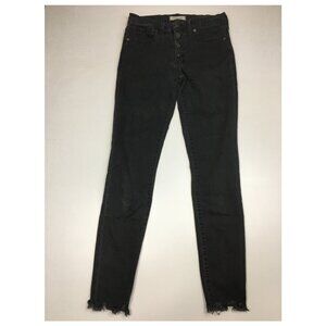 MADEWELL Tall Black Wash 9" High Rise Button Fray Hem 5 Pocket Skinny Jeans